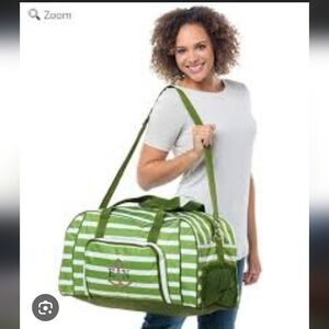 Thirty-One All Packed Up Duffel Cabana Green & White Striped Travel Bag*